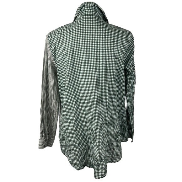 LOGO by Lori Goldstein Green Gingham Striped Ruffled Button Up Long Sleeve Small - Picture 2 of 14